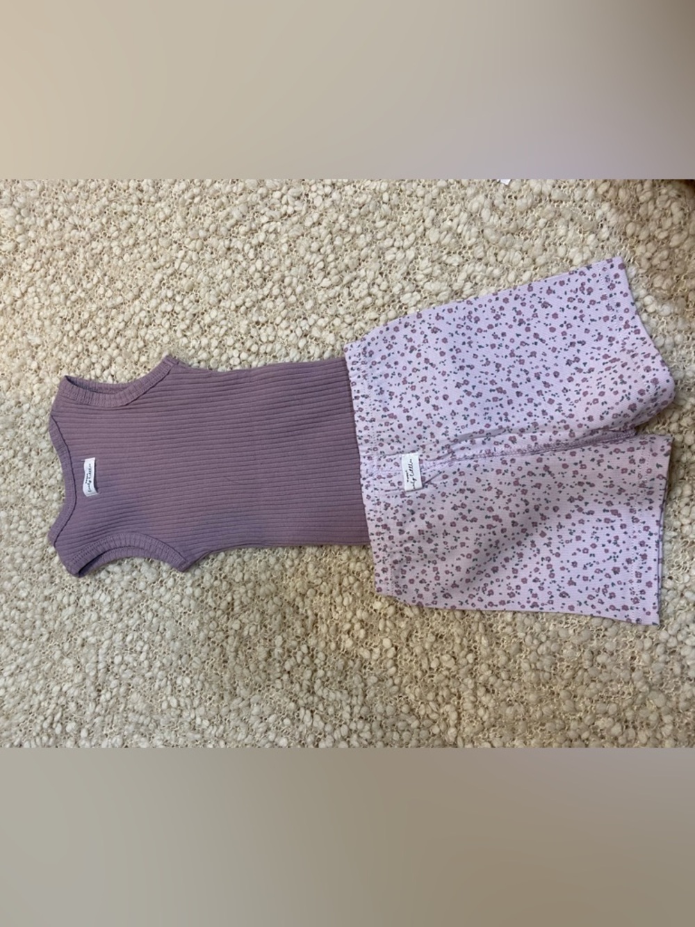 Girls Lavender Floral Skirted Bottoms with Ribbed Bodice